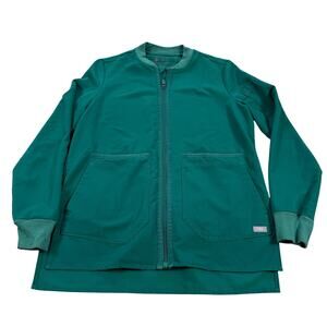 FIGS Technical Scrub Jacket XS Green Zip Front Pockets Healthcare Uniform